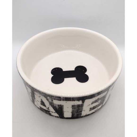 Petrageous Designs Stoneware Distressed Water Pet Bowl Bone Spell Out Black Gray - Picture 1 of 3